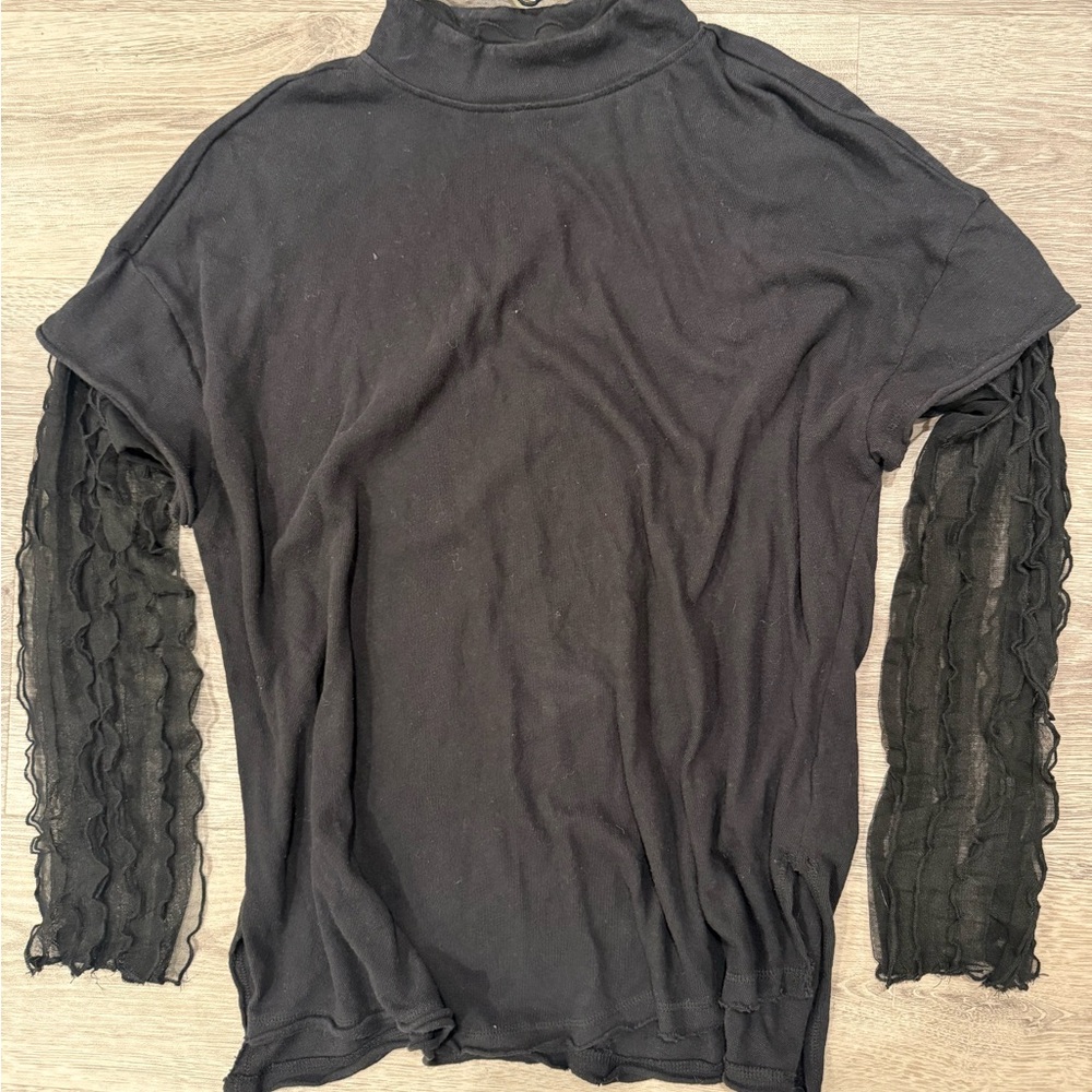 Free People Black Mock neck Long Sleeve Top with Lace Detail - Picture 1 of 5